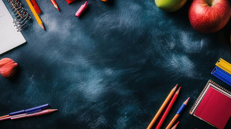 Red apple with pencils and notebookの素材