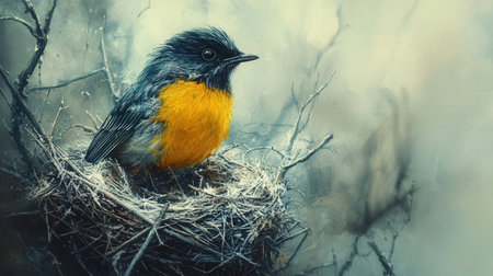 Bird with nest and nature backgroundの素材