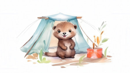 Cartoon otter with tentの素材