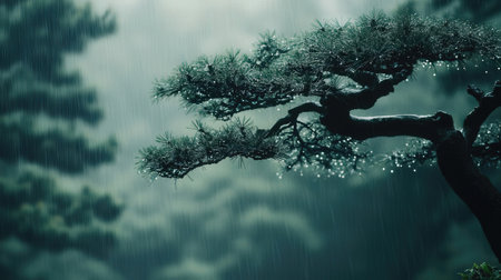 Green tree with fogの素材