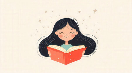 Cartoon woman with bookの素材