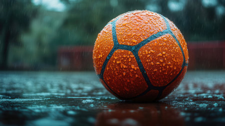 Orange basketball with water backgroundの素材