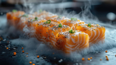 Grilled salmon with vegetablesの素材