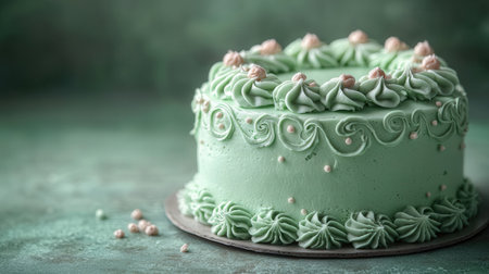 Green cake with minimalist backgroundの素材