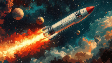 Rocket with space backgroundの素材