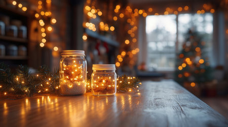 Warmly lit indoor space with fairy lights and decorの素材