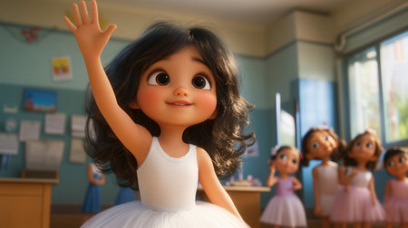 Cartoon girl with studentsの素材