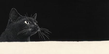 Black cat with minimalist backgroundの素材