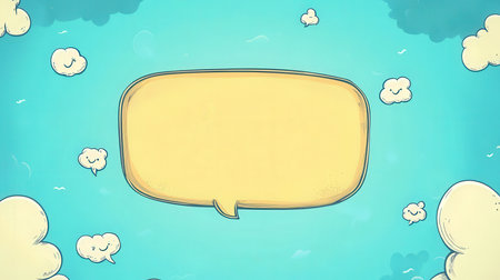 Yellow speech bubble with blue backgroundの素材