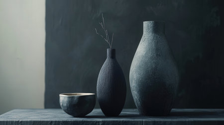 Black vases with minimalist backgroundの素材