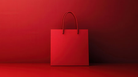 Red shopping bag with red backgroundの素材