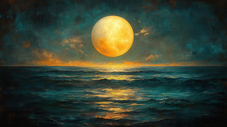 Moonlit ocean landscape with full moonの素材