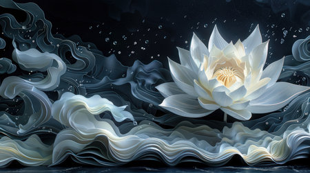 White lotus with dynamic water backgroundの素材