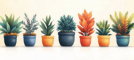 Potted plants with various typesの素材
