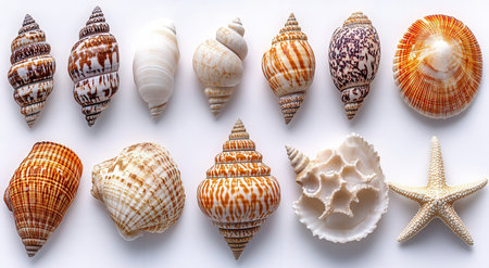 Assorted seashells with various typesの素材