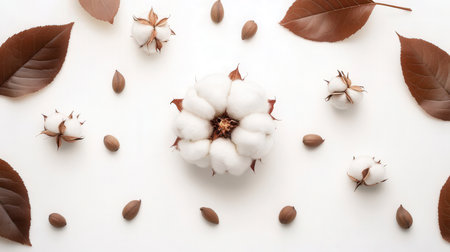 Cotton with leaves and flowersの素材