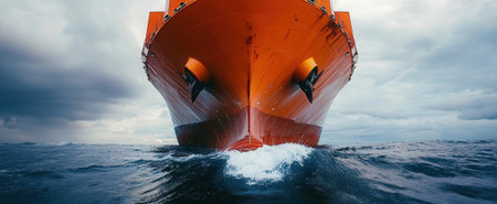 Orange ship with ocean backgroundの素材