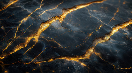 Abstract black marble with gold veins textureの素材