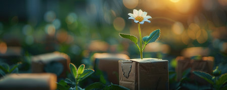 Green meadow with white flowersの素材