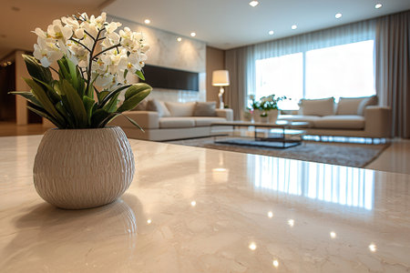 Luxury living room with white orchid flower in vaseの素材