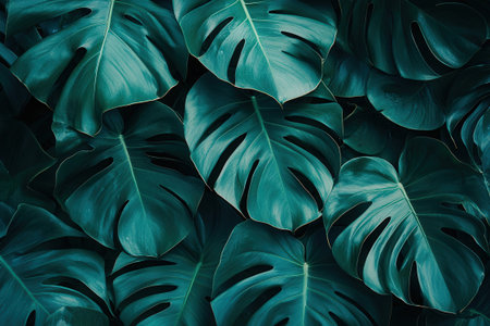 Tropical green leaves background texture. Monstera leaves pattern.の素材