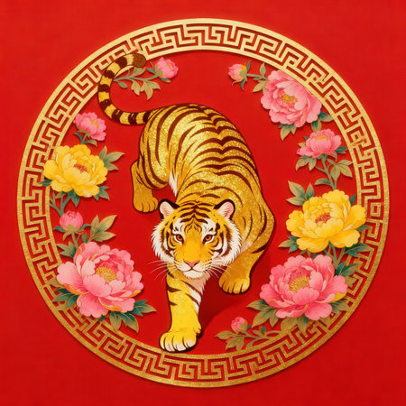 Chinese New Year 2022 - year of the Tiger. Lunar new yearの素材