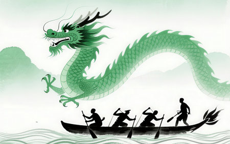 Dragon boat festival traditional Chinese paper-cut works, closeup of photoの素材