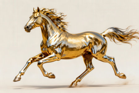 Golden horse on a white background. 3d rendering. Computer digital drawing.の素材