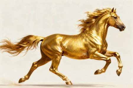 Golden horse on a white background. 3d rendering, 3d illustration.の素材