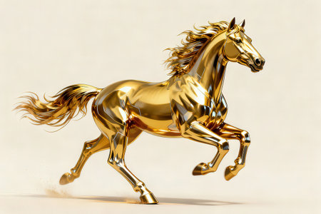 Golden horse on a white background. 3d illustration. 3d renderingの素材