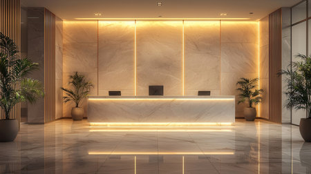 Modern reception counter in hotel lobby. 3d rendering mock up.の素材