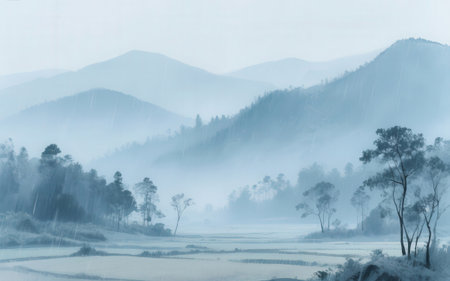 Foggy landscape in the morning at Mae Hong Son province, Thailand.の素材