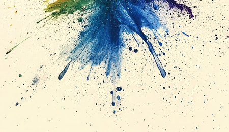 abstract blue and green watercolor paint splashes on white backgroundの素材
