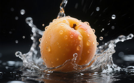 Fresh ripe apricot in water splash, isolated on black backgroundの素材