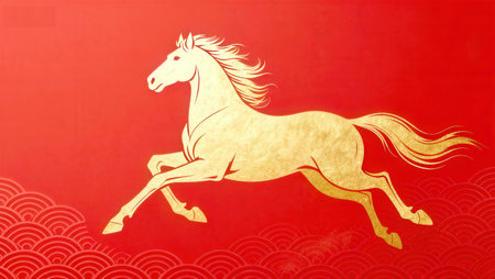 Horse New Year's card Japanese paper background. (Chinese translation: Happy New Year)の素材