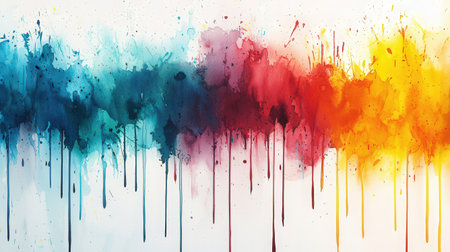 Abstract background with blue, red and yellow watercolor splashes.の素材