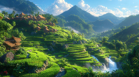 Terraced rice fields in Bali, Indonesia. Bali is one of the most beautiful places in Indonesia.の素材