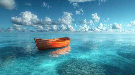 boat in the sea on a sunny day, 3d render illustrationの素材