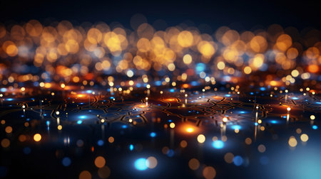 Circuit board futuristic technology background. 3d rendering toned imageの素材