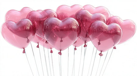 Pink heart balloons isolated on white background. 3d render. Valentines day concept.の素材