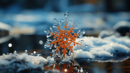 snowflake on the background of the winter city. Christmas cardの素材