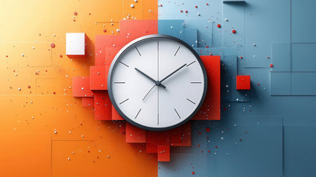 3d rendering of a clock on a colorful background. Time conceptの素材