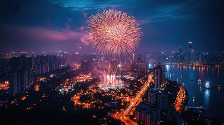 Beautiful firework show at hong kong,chinaの素材