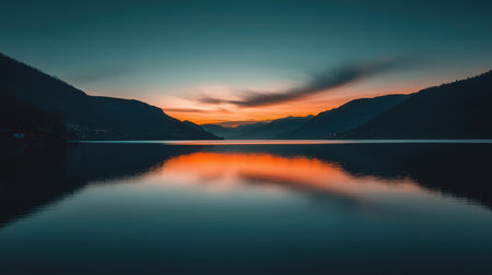 Sunset on Hallstatt lake, Austria. Long exposure.の素材