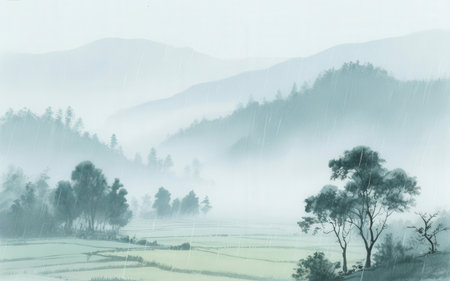 Rainy day in the countryside of South Korea,Beautiful landscapeの素材