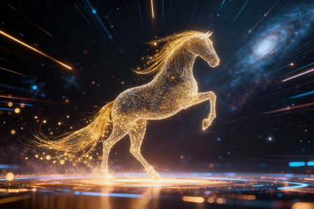 Horse on the background of the starry sky. 3d renderingの素材