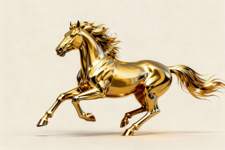 Golden horse on a white background. 3d rendering. Computer digital drawing.の素材