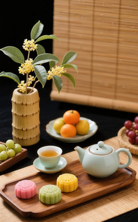 Korean traditional sweets Yakgwa, Honeymoon cake and teaの素材