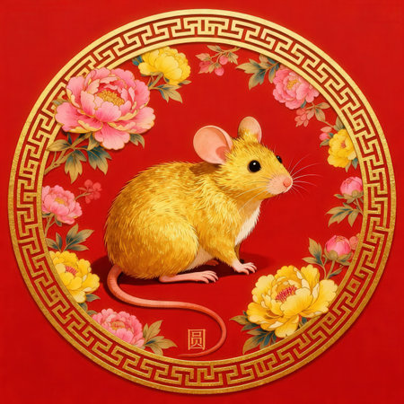 Happy Chinese New Year 2020. Year of the rat. Chinese characters mean Happy New Year.の素材