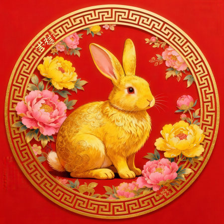 Happy Chinese New Year. Year of the Rabbit. Greeting card.の素材